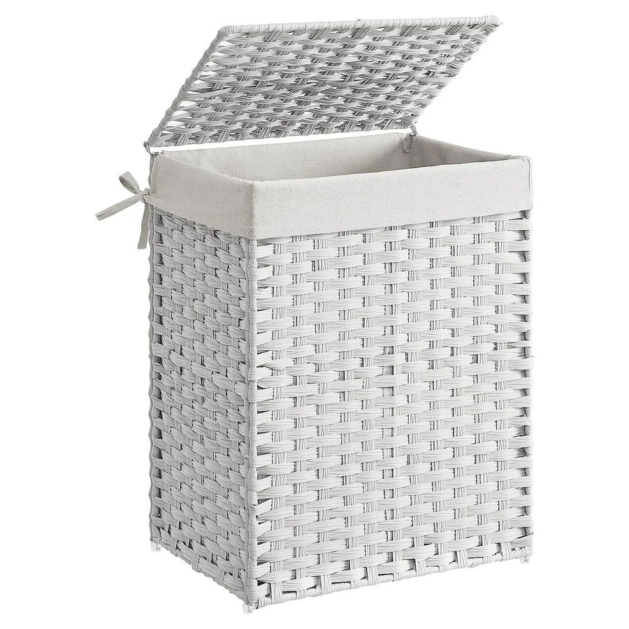 Cos de rufe din bambus, 90 litri, alb