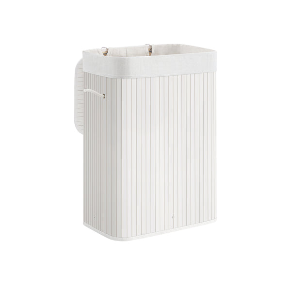Cos de rufe din bambus, pliabil, cu captuseala detasabila lavabila, 72L, 40x30x60cm, alb