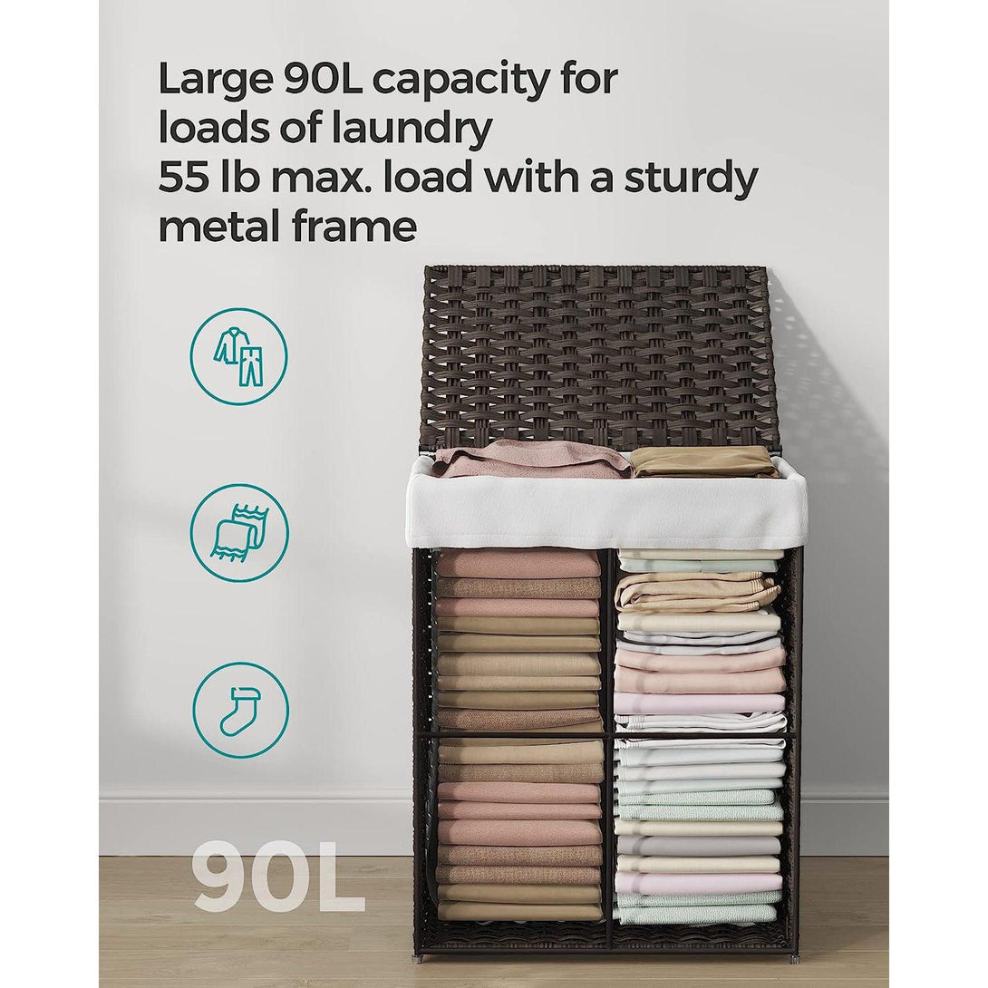Coș de rufe din ratan sintetic țesut manual 90 L, maro
