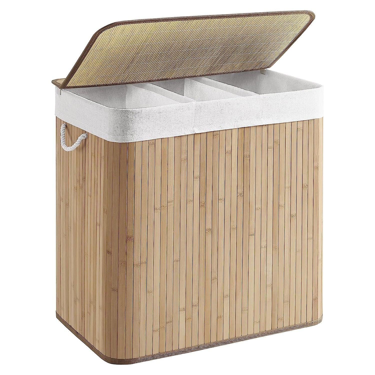 Coș de rufe divizat din bambus cu capac și mânere, 150L – Vashome.ro