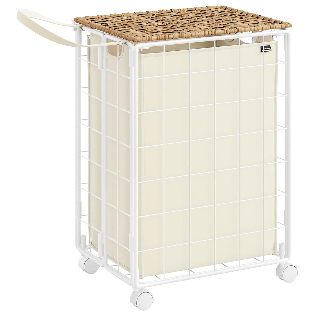 Cos de rufe pliabil cu roti , alb-bej