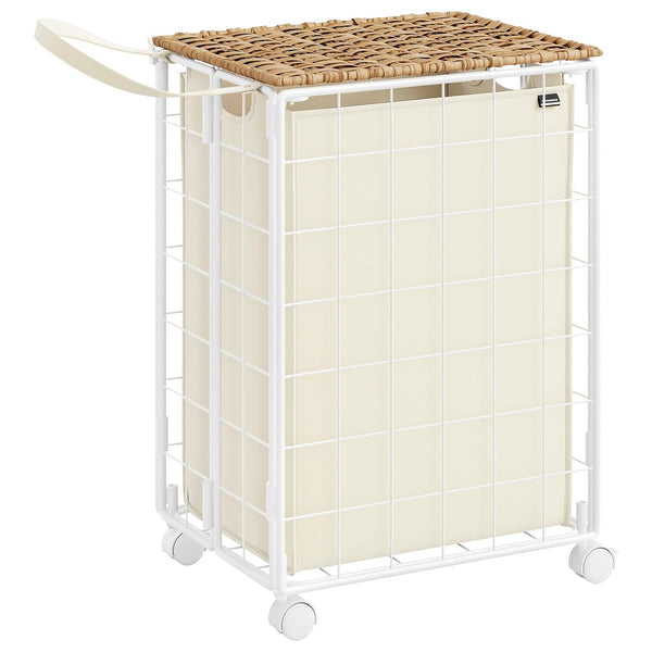 Cos de rufe pliabil cu roti , alb-bej