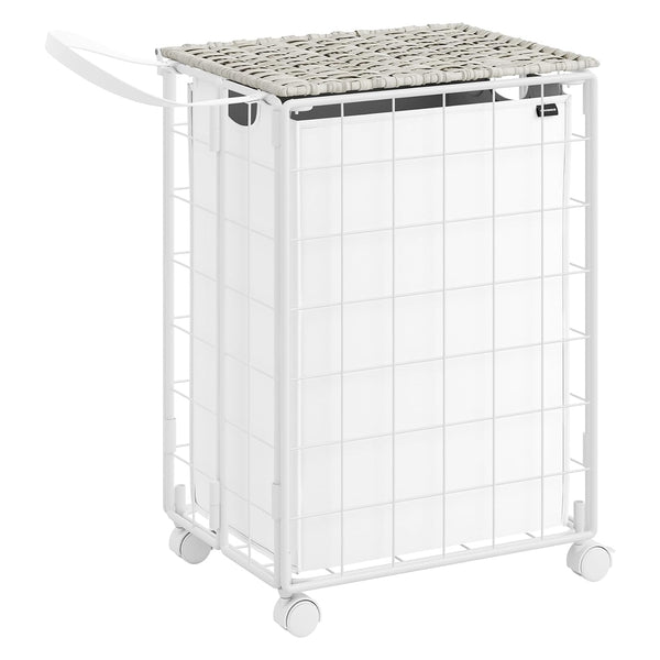 Cos de rufe pliabil cu roti , alb-gri