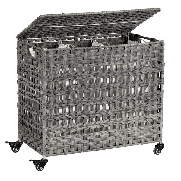 Coș de rufe, suport de rufe stil ratan 66 x 60,5 x 35 cm, gri