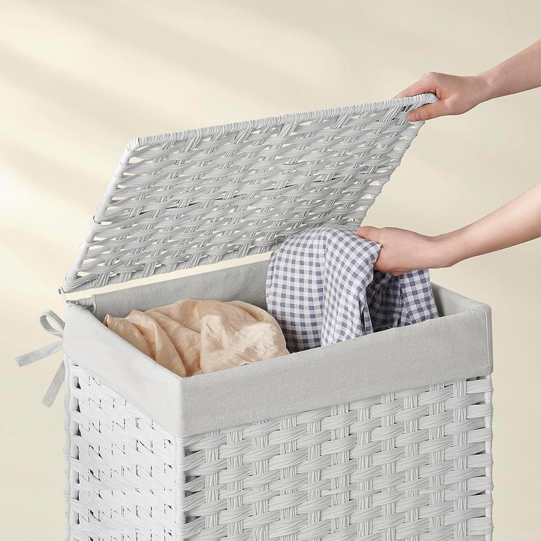 Coș de rufe, suport de rufe țesut manual, 90L, alb