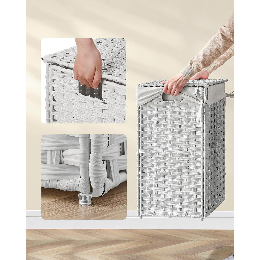 Coș de rufe, suport de rufe țesut manual, 90L, alb