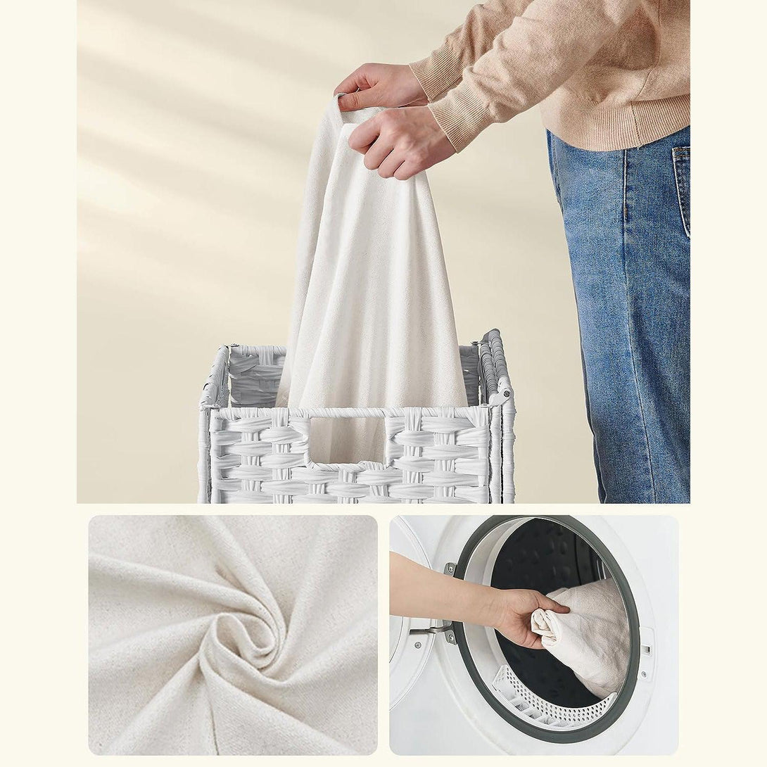 Coș de rufe, suport de rufe țesut manual, 90L, alb
