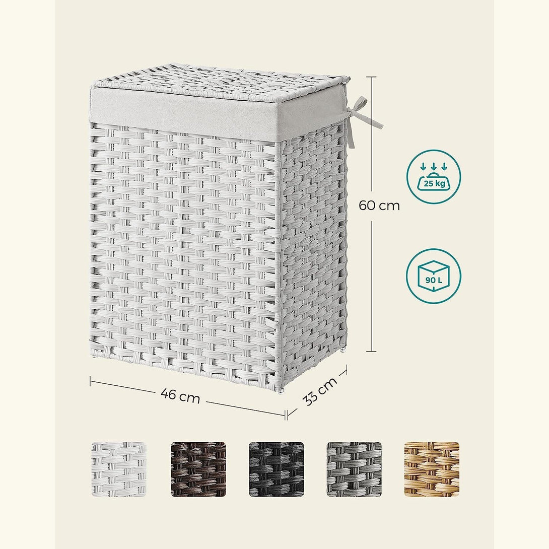 Coș de rufe, suport de rufe țesut manual, 90L, alb
