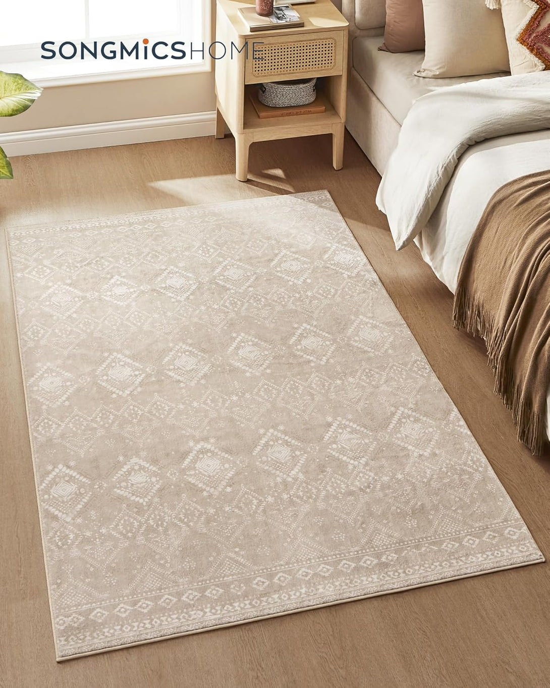 Covor 120x70cm , antiderapant , stil boho , cappucino-bej
