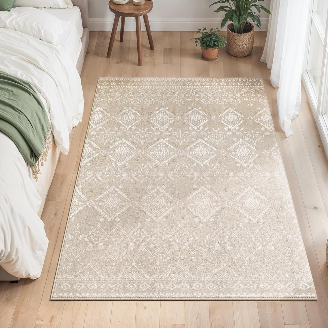 Covor 120x70cm , antiderapant , stil boho , cappucino-bej