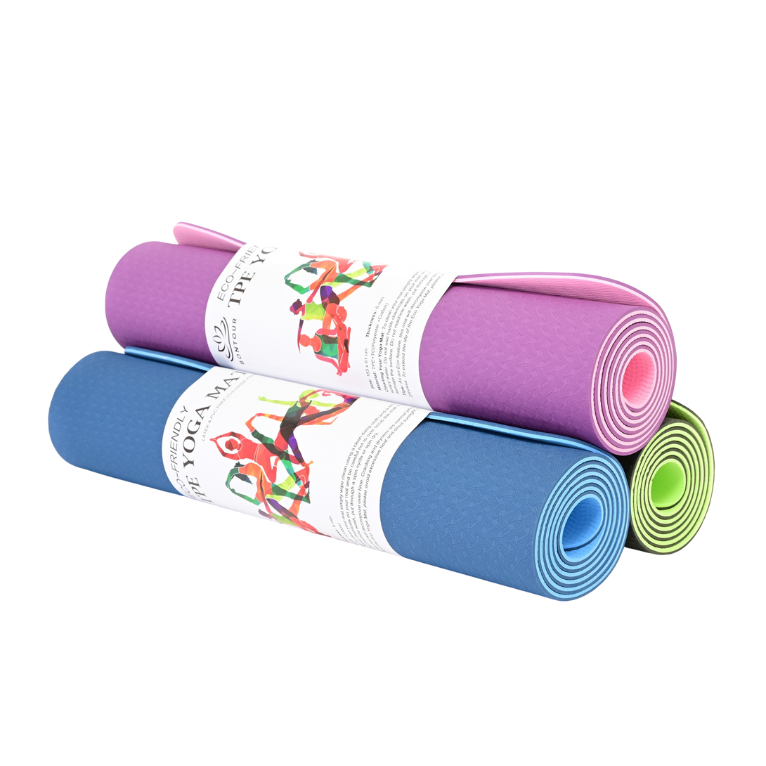 Covoraș de yoga 6 mm, Covoraș de yoga ecologic, Covoraș de exerciții anti-alunecare, albastru | BONTOUR