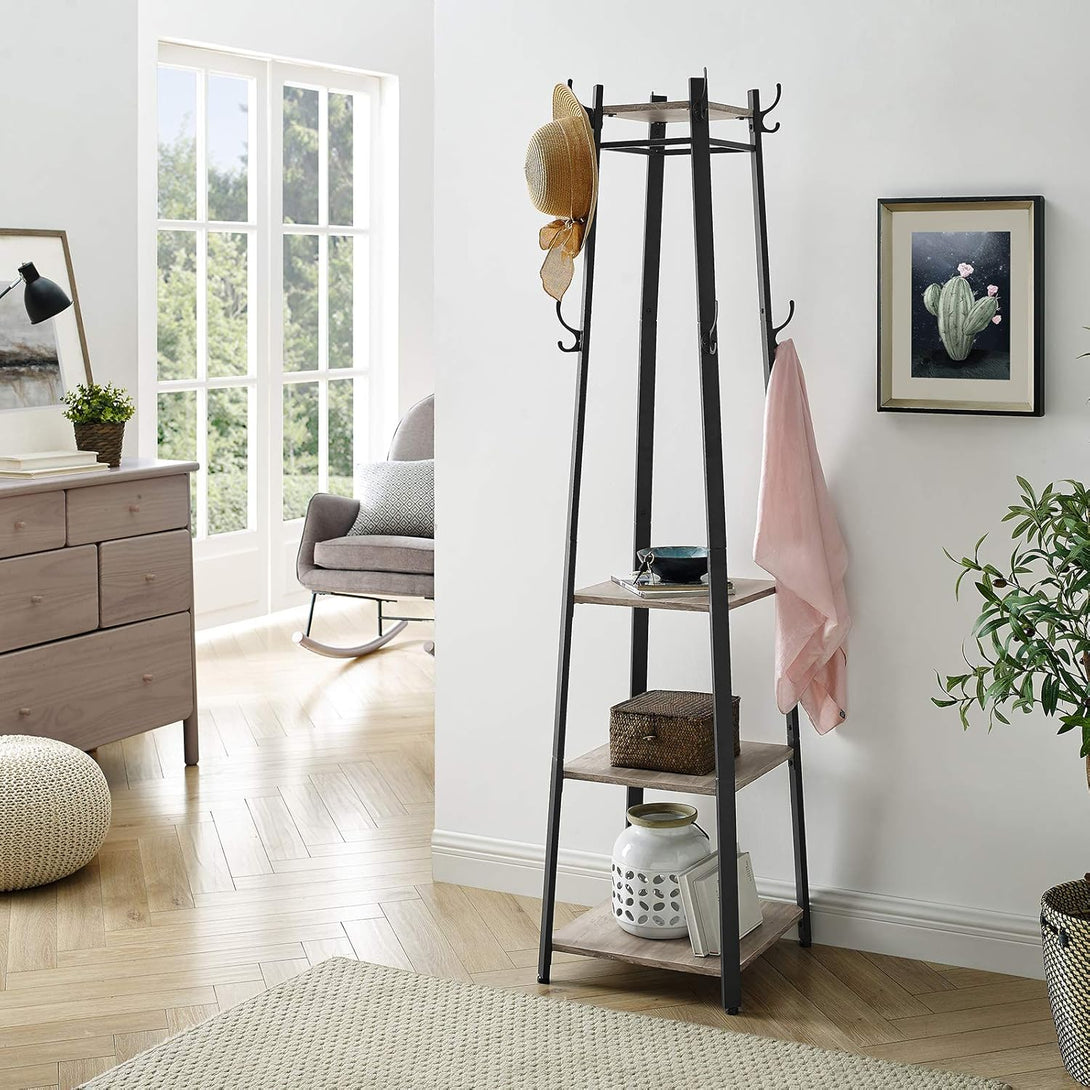 Cuier de haine , 3 niveluri , cadru din otel , stil industrial , gri -negru