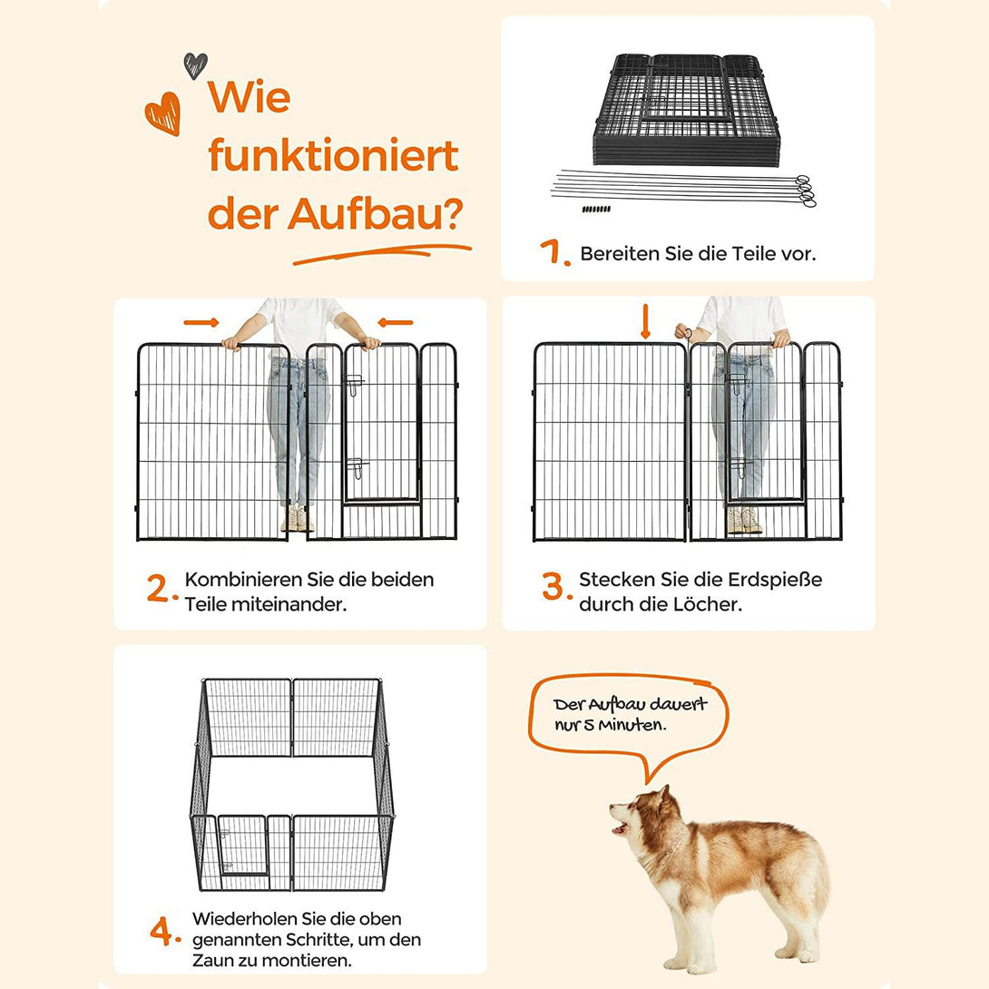 Cușcă pentru câini, tarc pentru animale de companie cu 8 panouri, 77 x 100 cm | FEANDREA