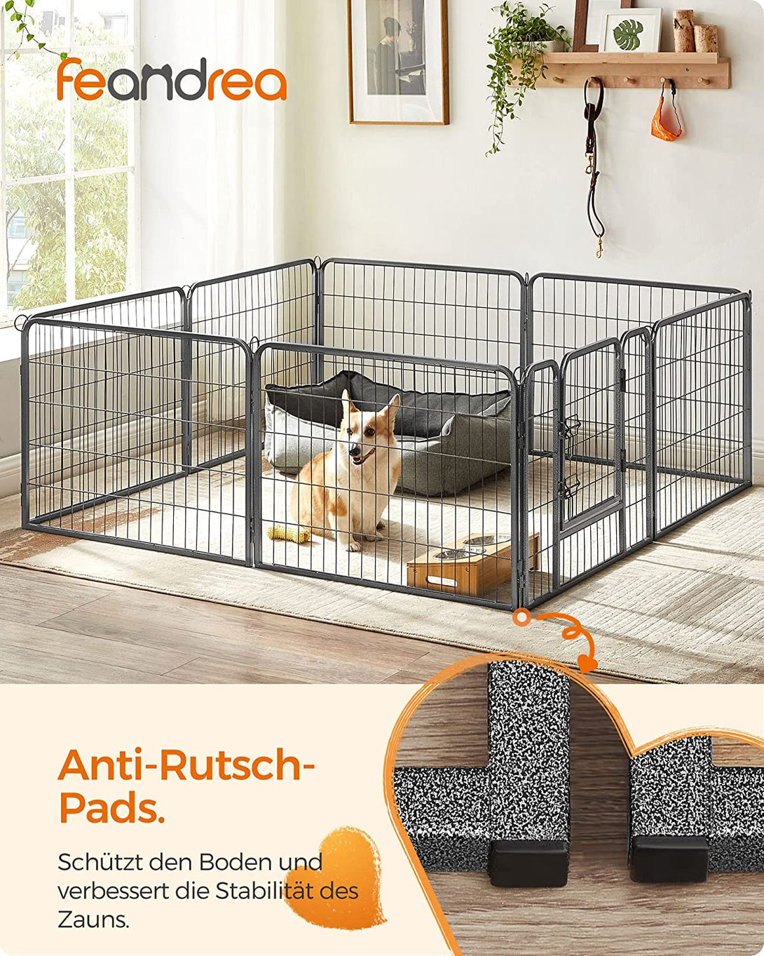 Cușcă pentru câini, tarc pentru animale de companie cu 8 panouri 77 x 60 cm | FEANDREA