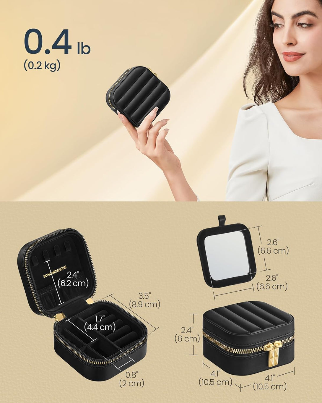 Cutie de bijuterii de calatorie , oragnizator cu oglinda , neagra