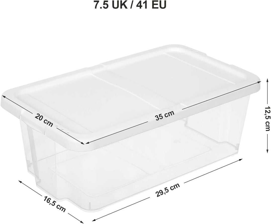 Cutie de depozitare pantofi din 8 piese cu capac, stivuibila, depozitare transparenta, alba