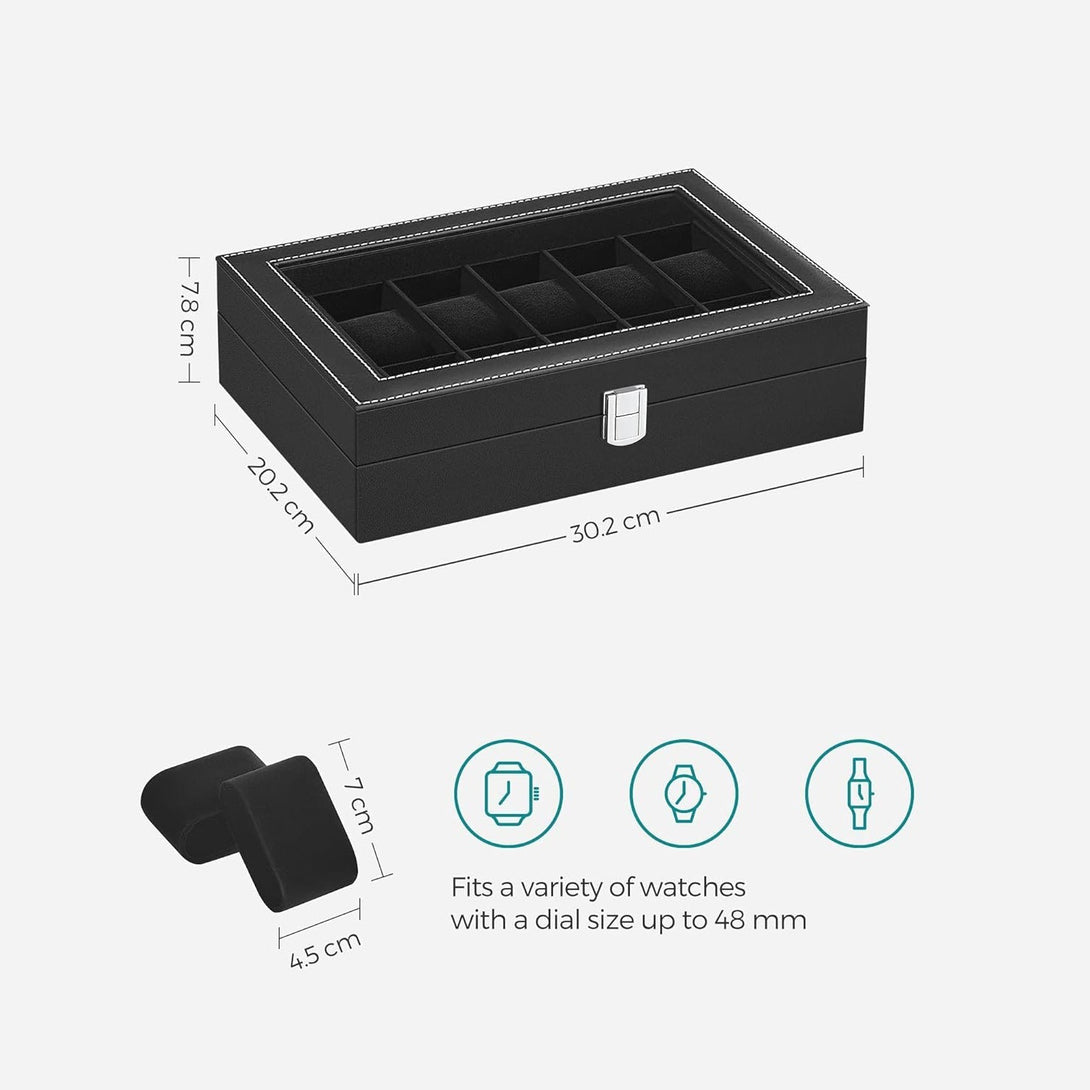 Cutie depozitare ceasuri pentru 12 ceasuri, 32,5 x 8,5 x 19 cm, neagra