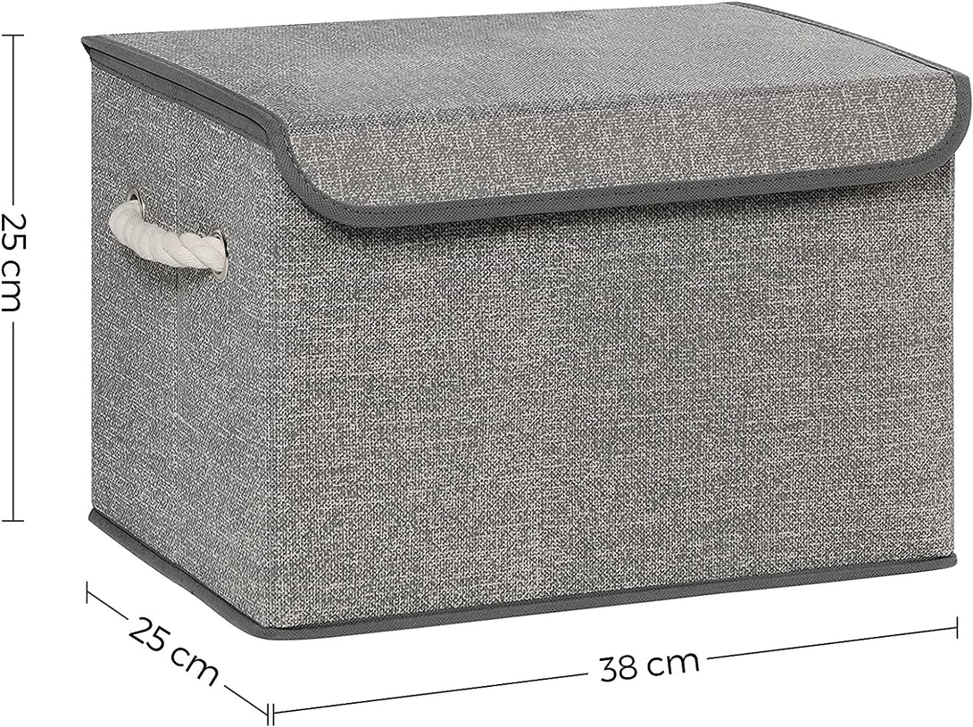 Cutii de depozitare cu capace, set de 3, 38 x 25 x 25 cm, gri