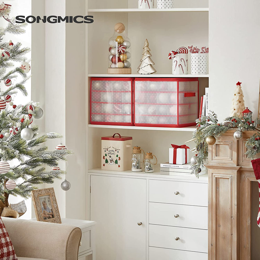 Cutii de depozitare decoratiuni de Craciun, set 2 transparent-rosu