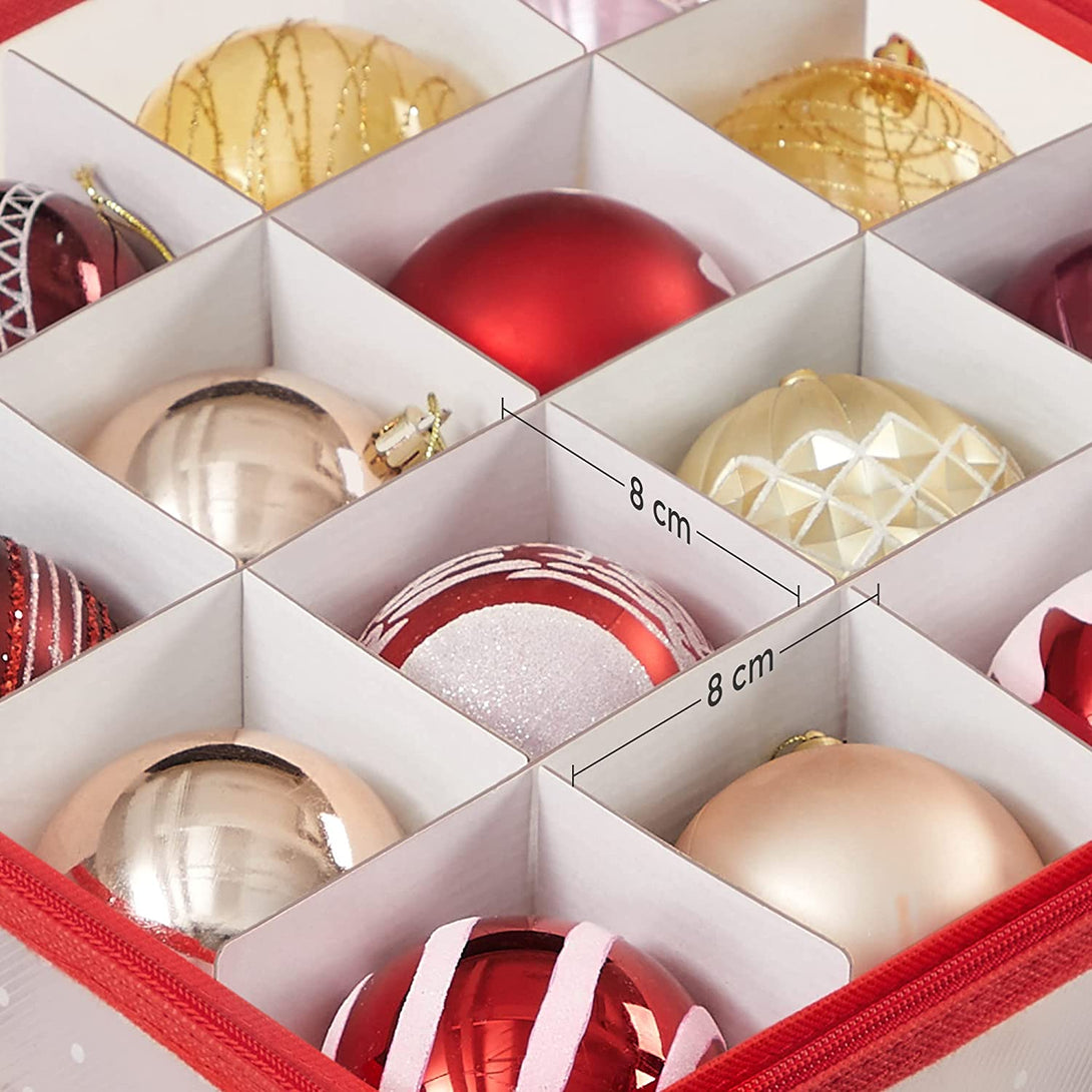 Cutii de depozitare decoratiuni de Craciun, set 2 transparent-rosu