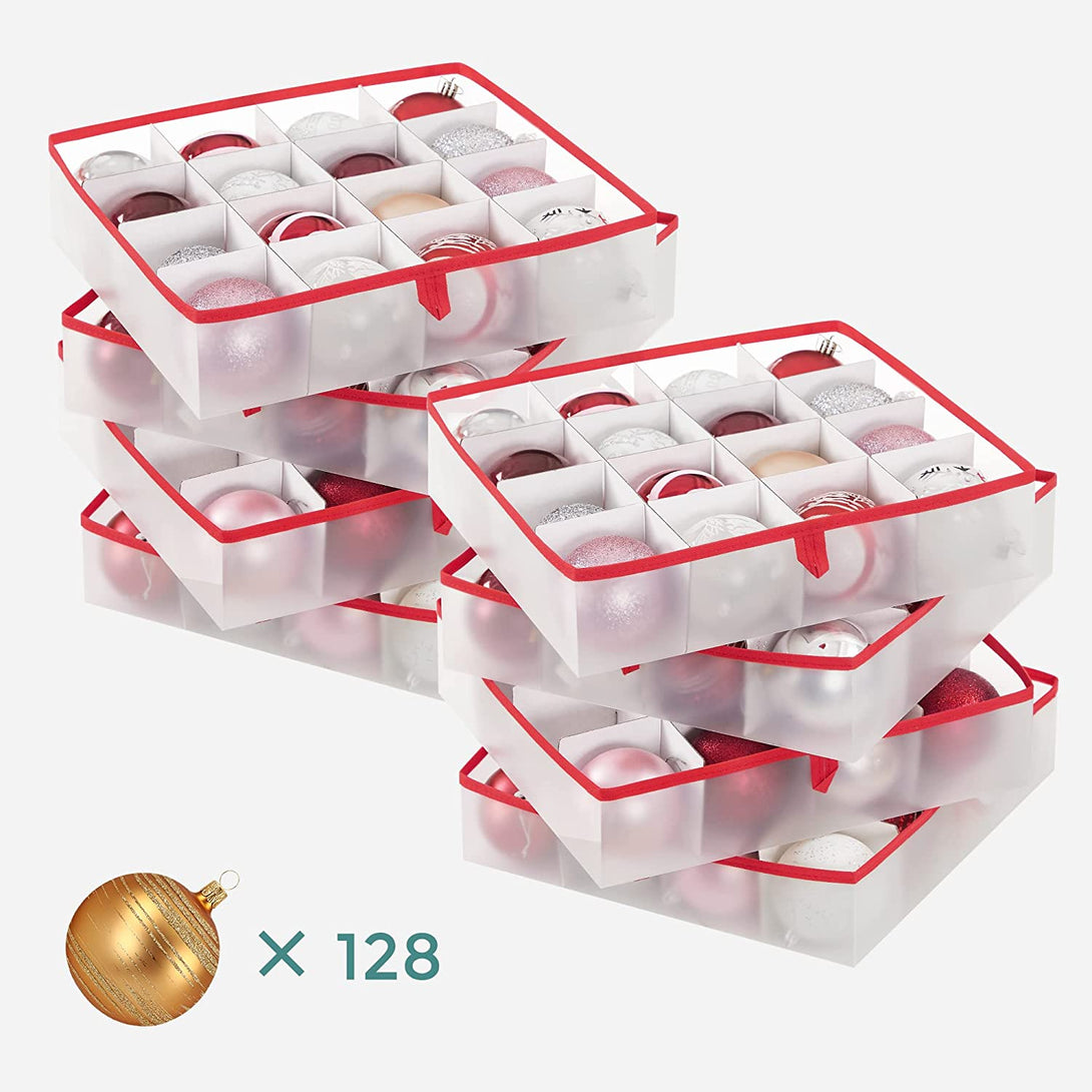 Cutii de depozitare decoratiuni de Craciun, set 2 transparent-rosu
