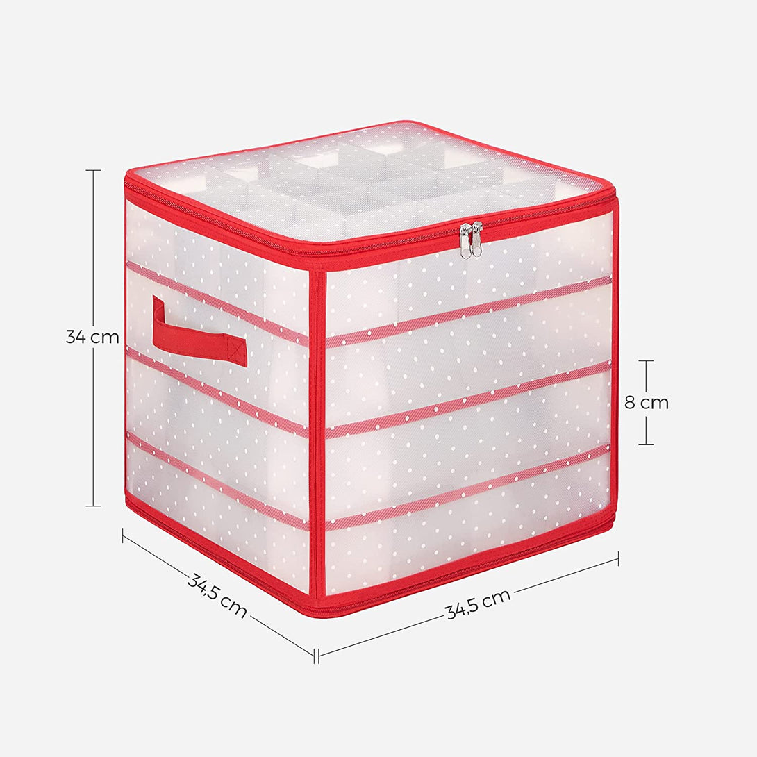 Cutii de depozitare decoratiuni de Craciun, set 2 transparent-rosu