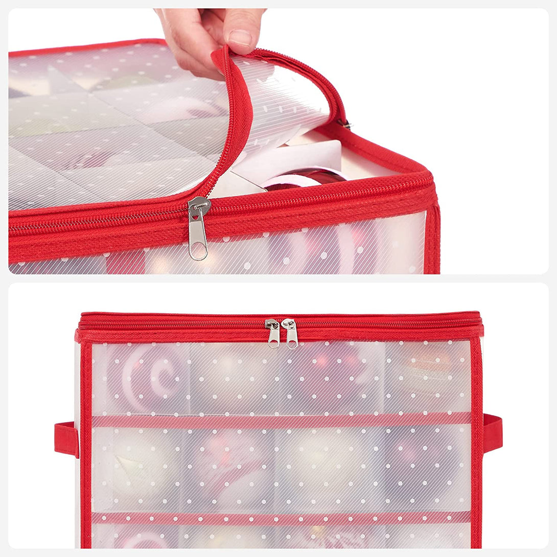 Cutii de depozitare decoratiuni de Craciun, set 2 transparent-rosu