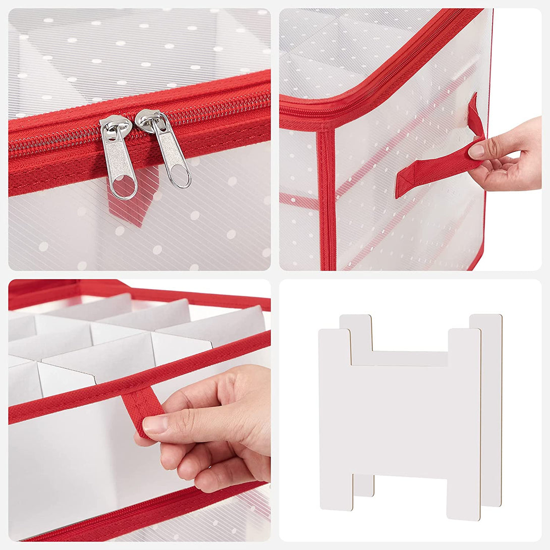Cutii de depozitare decoratiuni de Craciun, set 2 transparent-rosu