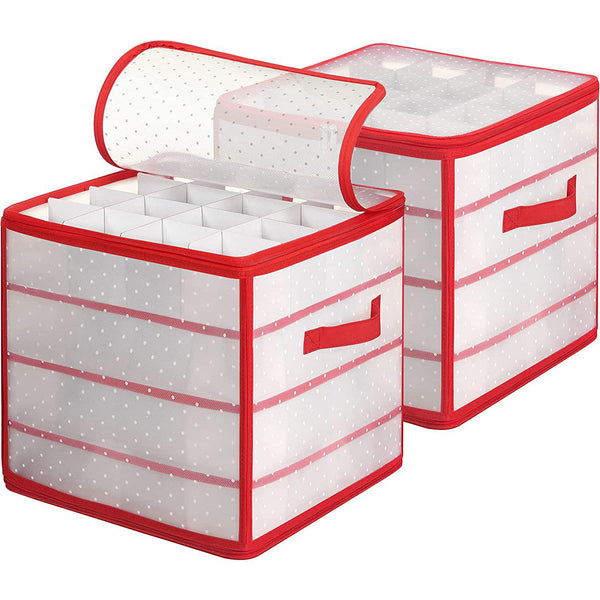 Cutii de depozitare decoratiuni de Craciun, set 2 transparent-rosu