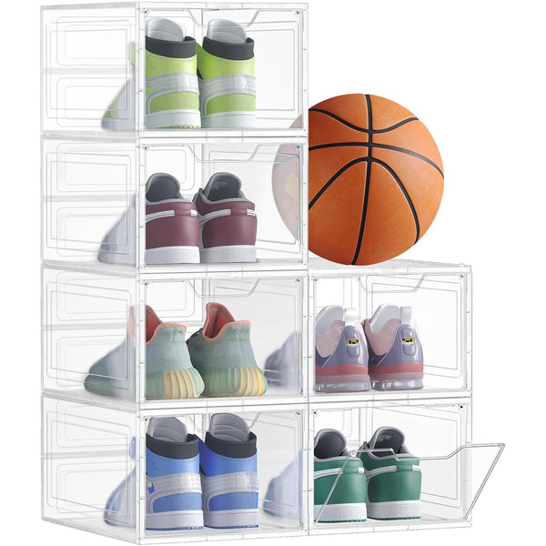 Cutii de depozitare pantofi, set de 6, cu usa transparenta, stivuitoare, alb