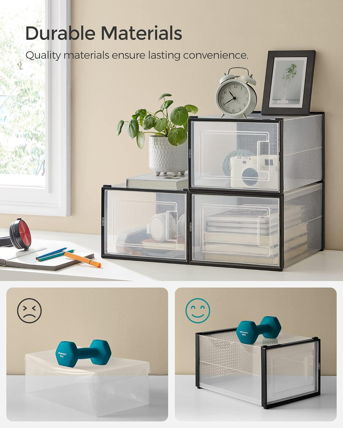Cutii de pantofi, set de 18, organizatoare de pantofi din plastic, transparent/negru