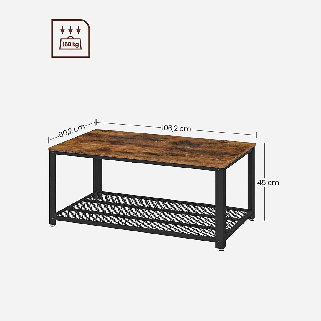 Mese de cafea cu raft din plasă, maro rustic – Vashome.ro