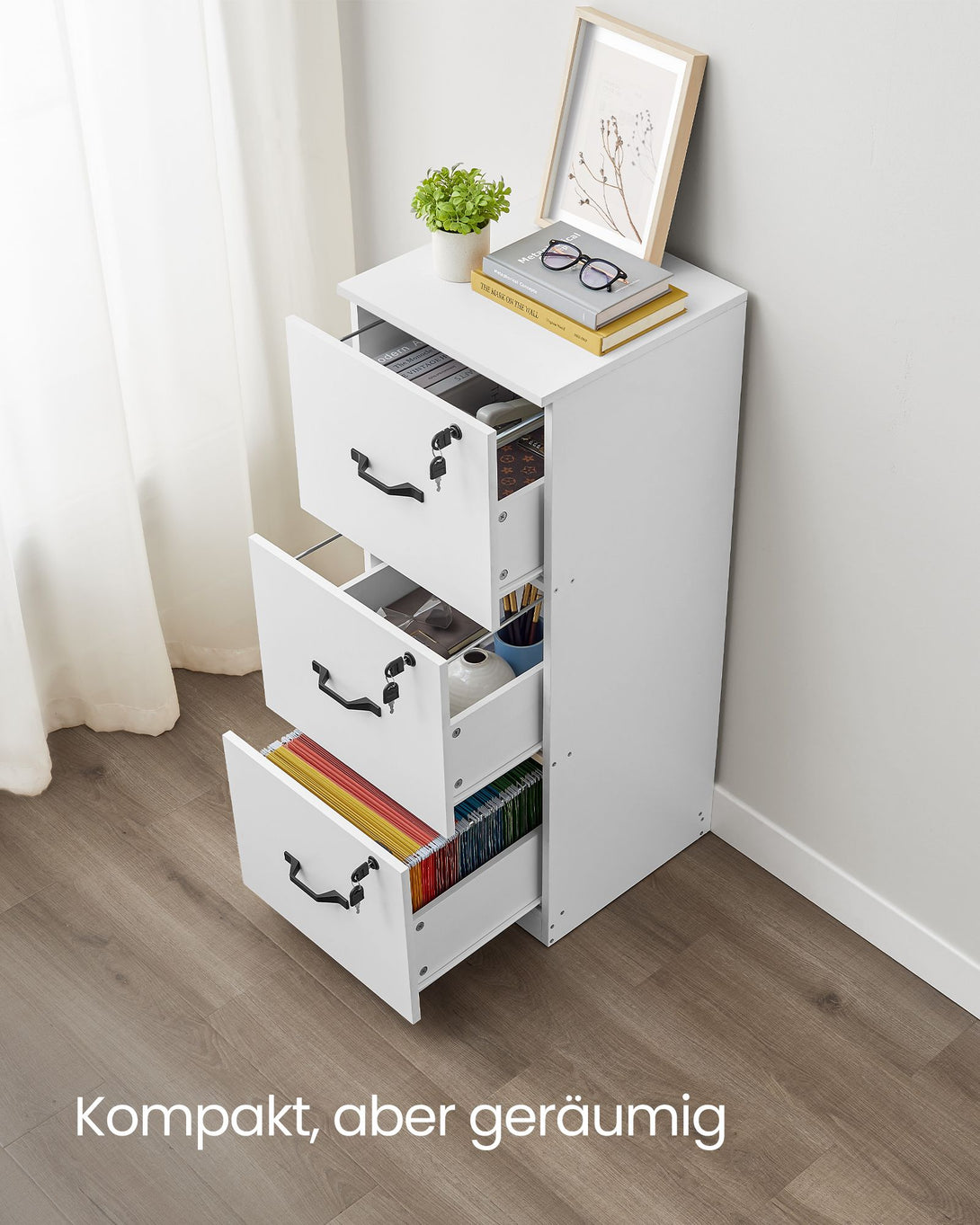 Dosar cu 3 sertare, Dosar home office, cu 3 sertare blocabile, alb