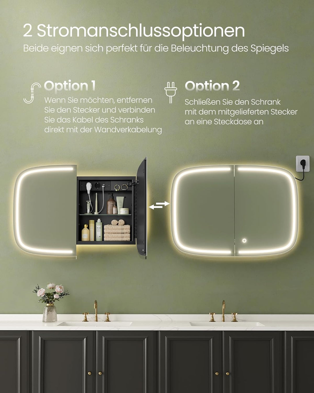 Dulap cu oglinda cu iluminare ,2 porturi usb ,2 rafturi reglabile , negru
