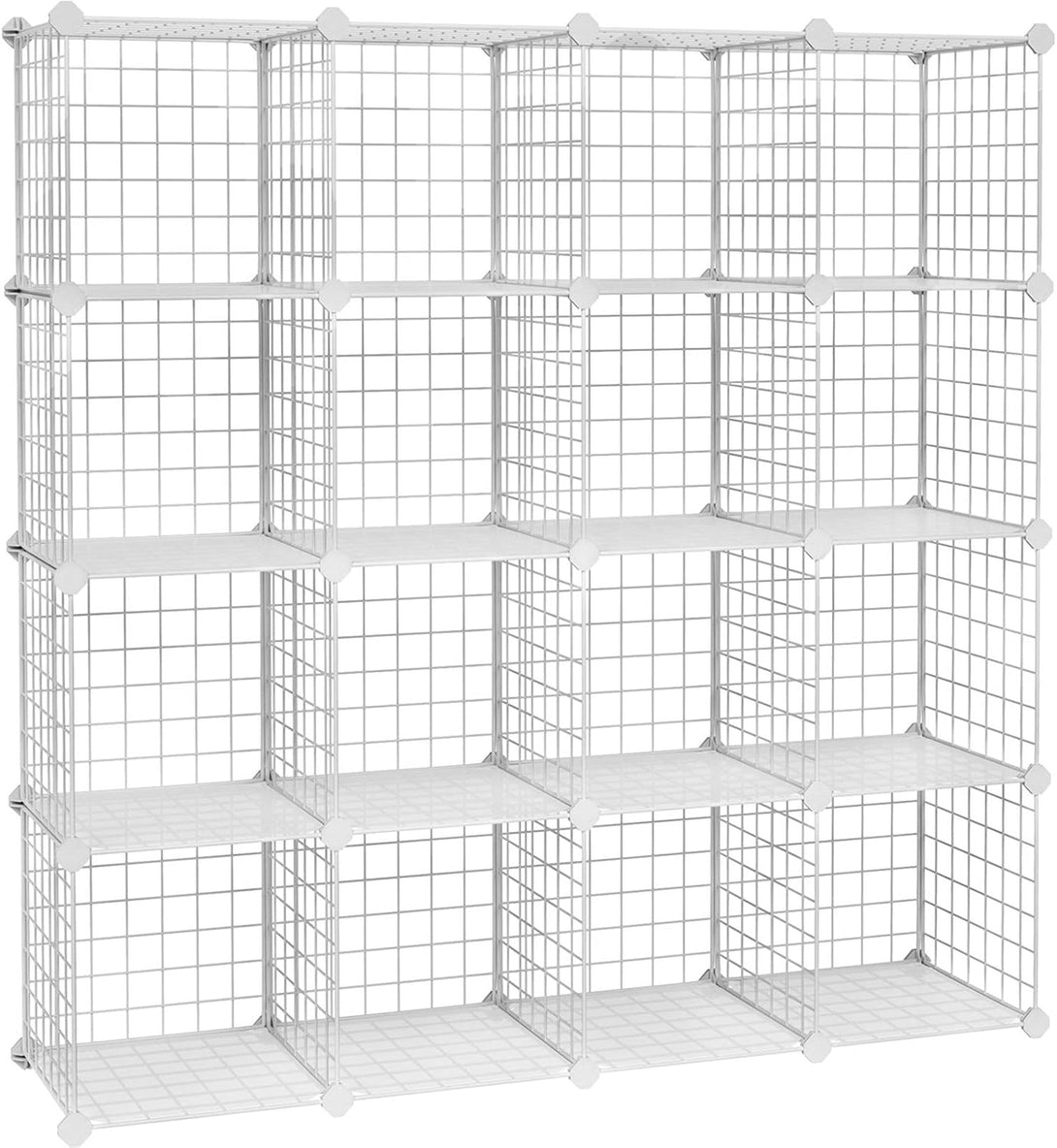 Dulap de depozitare din plasă metalică cu 16 celule, dulap și sistem modular de rafturi, alb