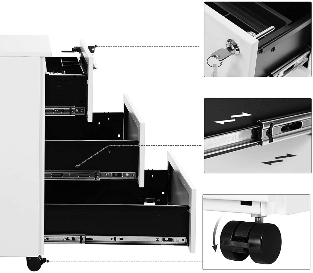 Dulap de dosar mobil, Container de birou incuiat cu 3 sertare 39 x 45 x 55 cm