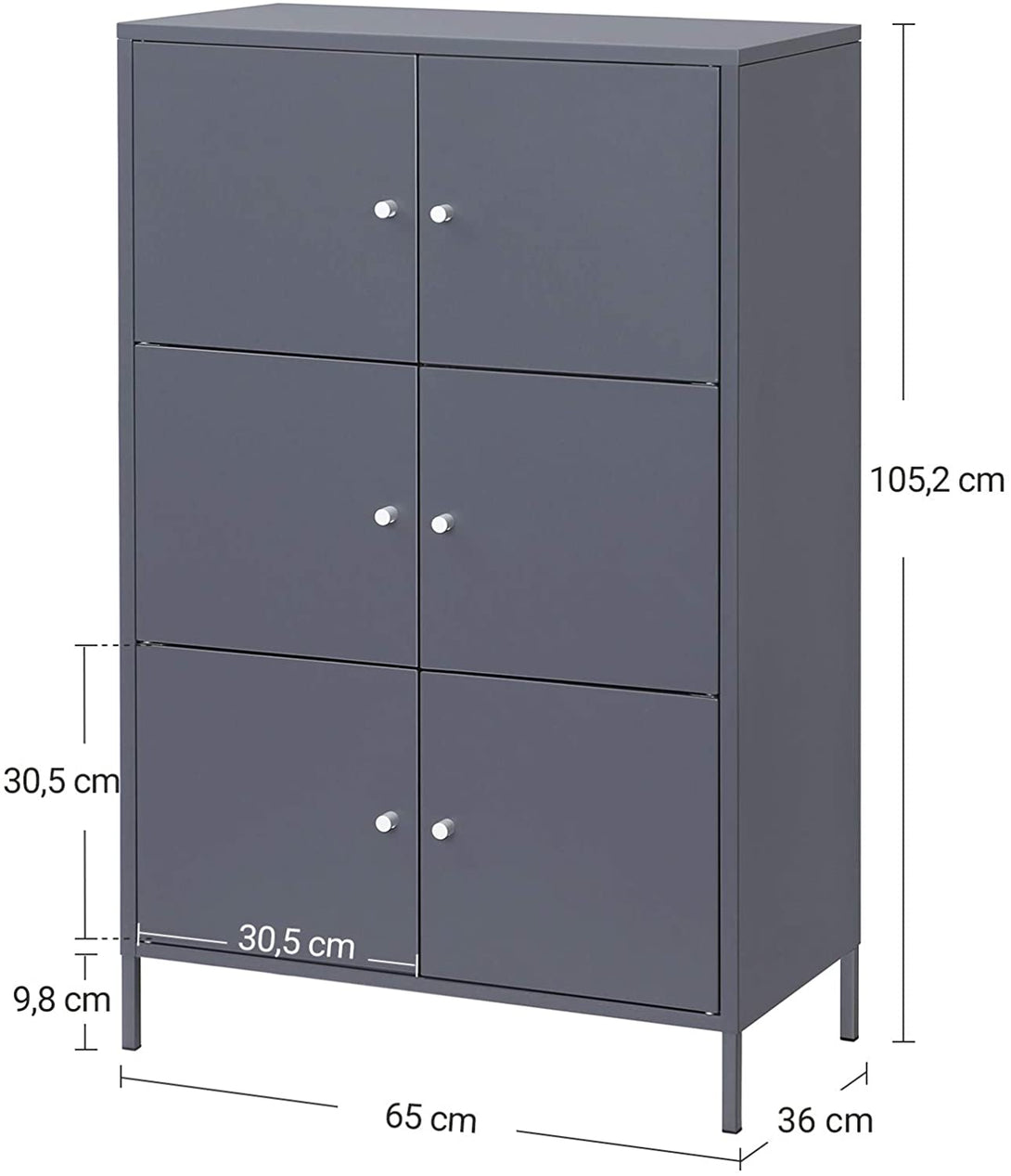 Dulap depozitare, dulap birou metalic pe 3 niveluri 65 x 36 x 105,2 cm