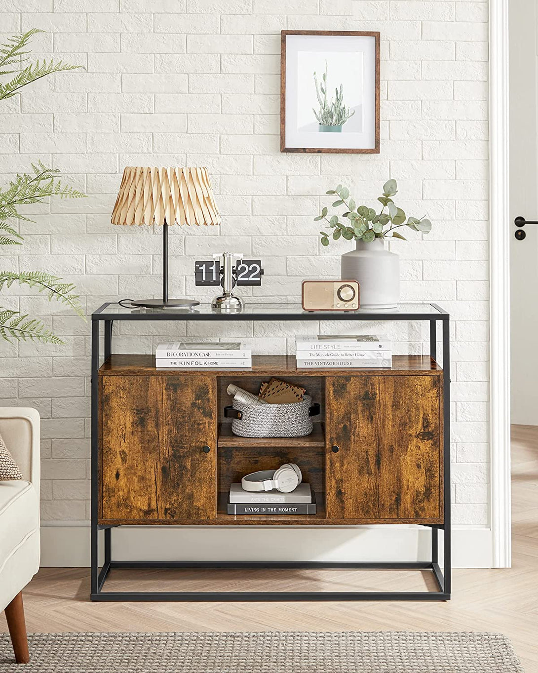 Dulap lateral cu suprafață de sticlă, Consolă 100 x 35 x 80 cm