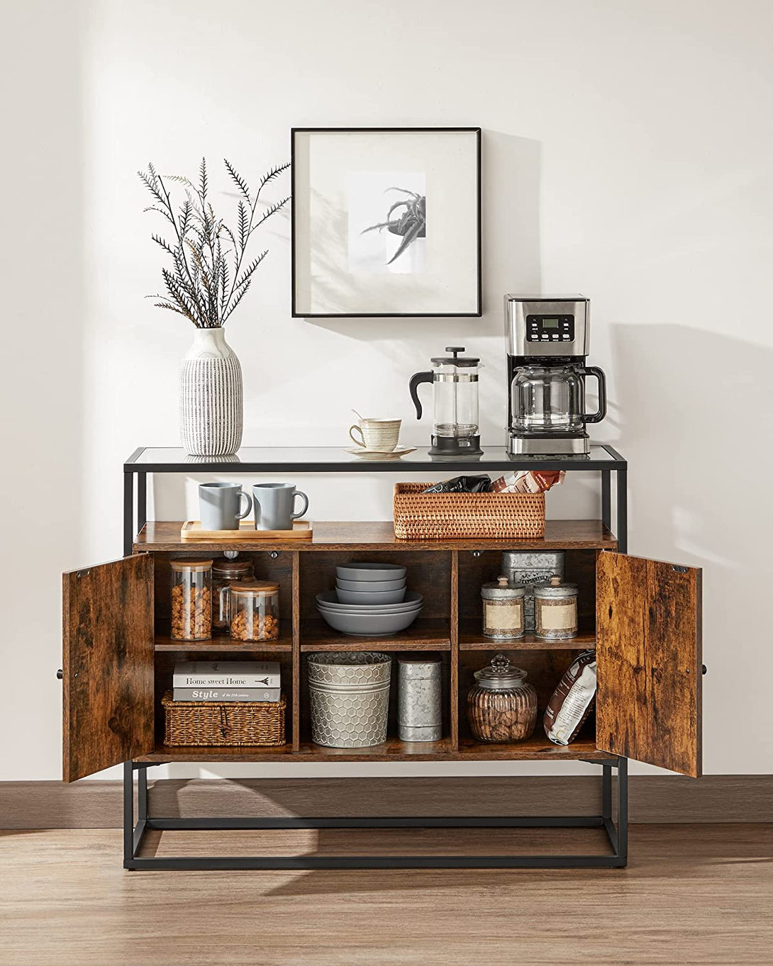 Dulap lateral cu suprafață de sticlă, Consolă 100 x 35 x 80 cm