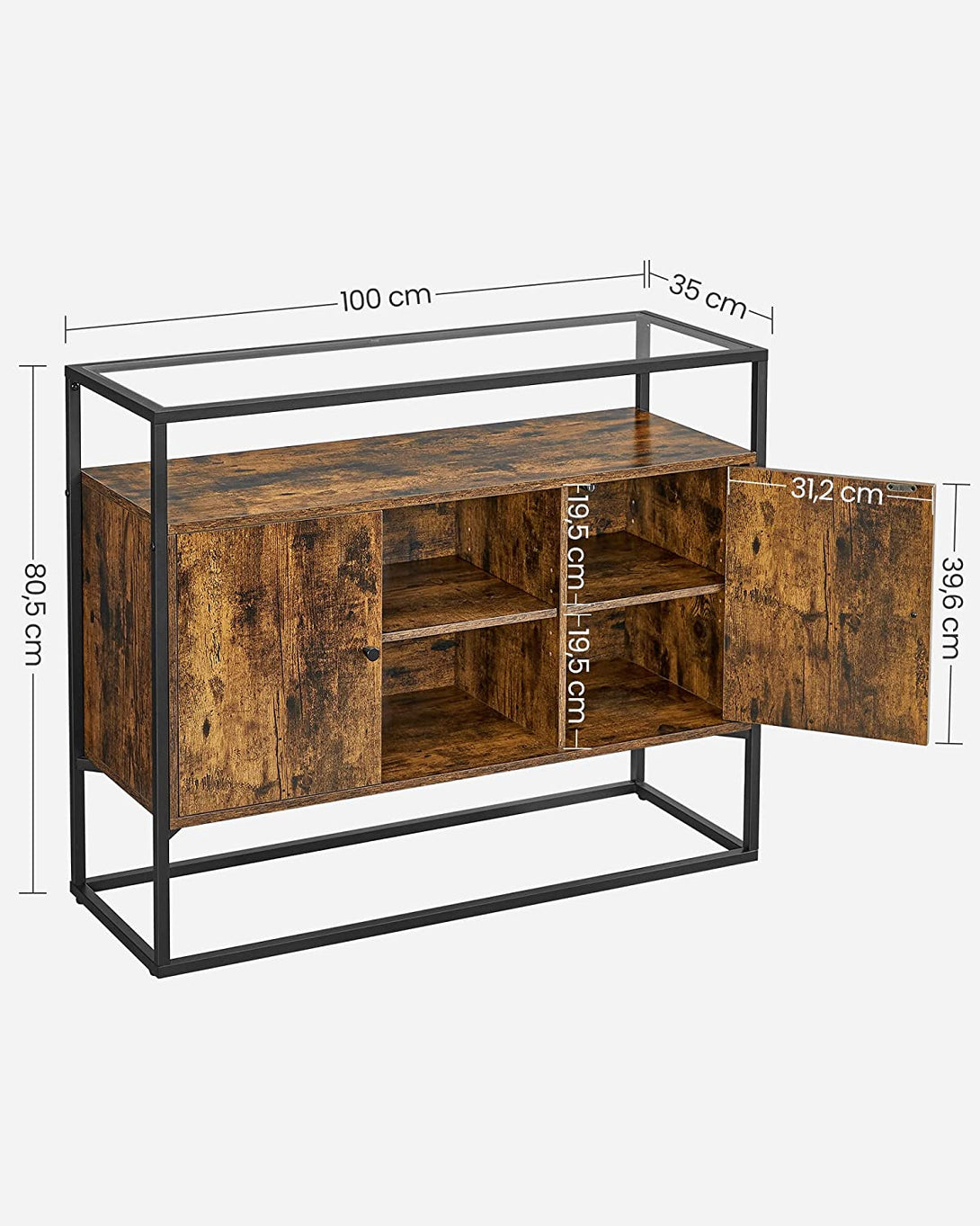 Dulap lateral cu suprafață de sticlă, Consolă 100 x 35 x 80 cm