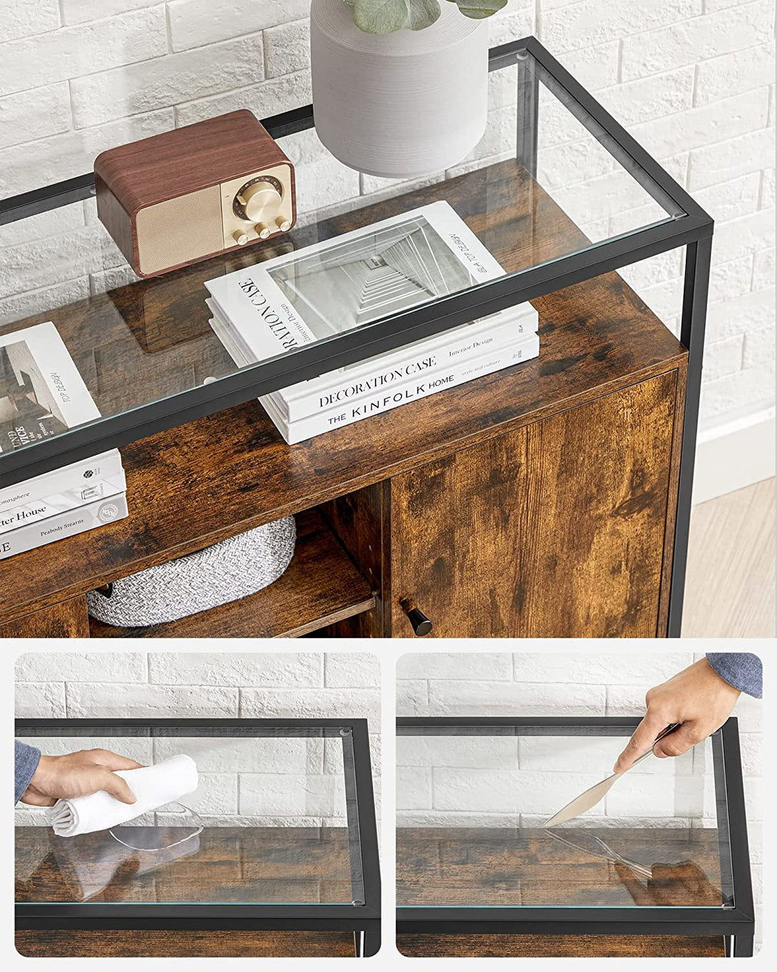 Dulap lateral cu suprafață de sticlă, Consolă 100 x 35 x 80 cm
