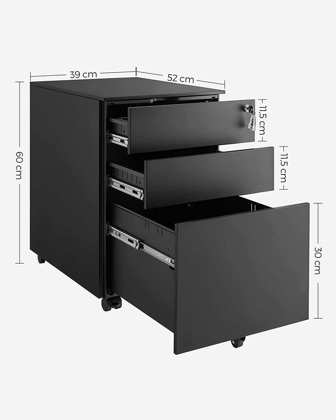 Dulap mobil, dulap de dosar cu blocare, 39 x 60 x 52 cm, negru