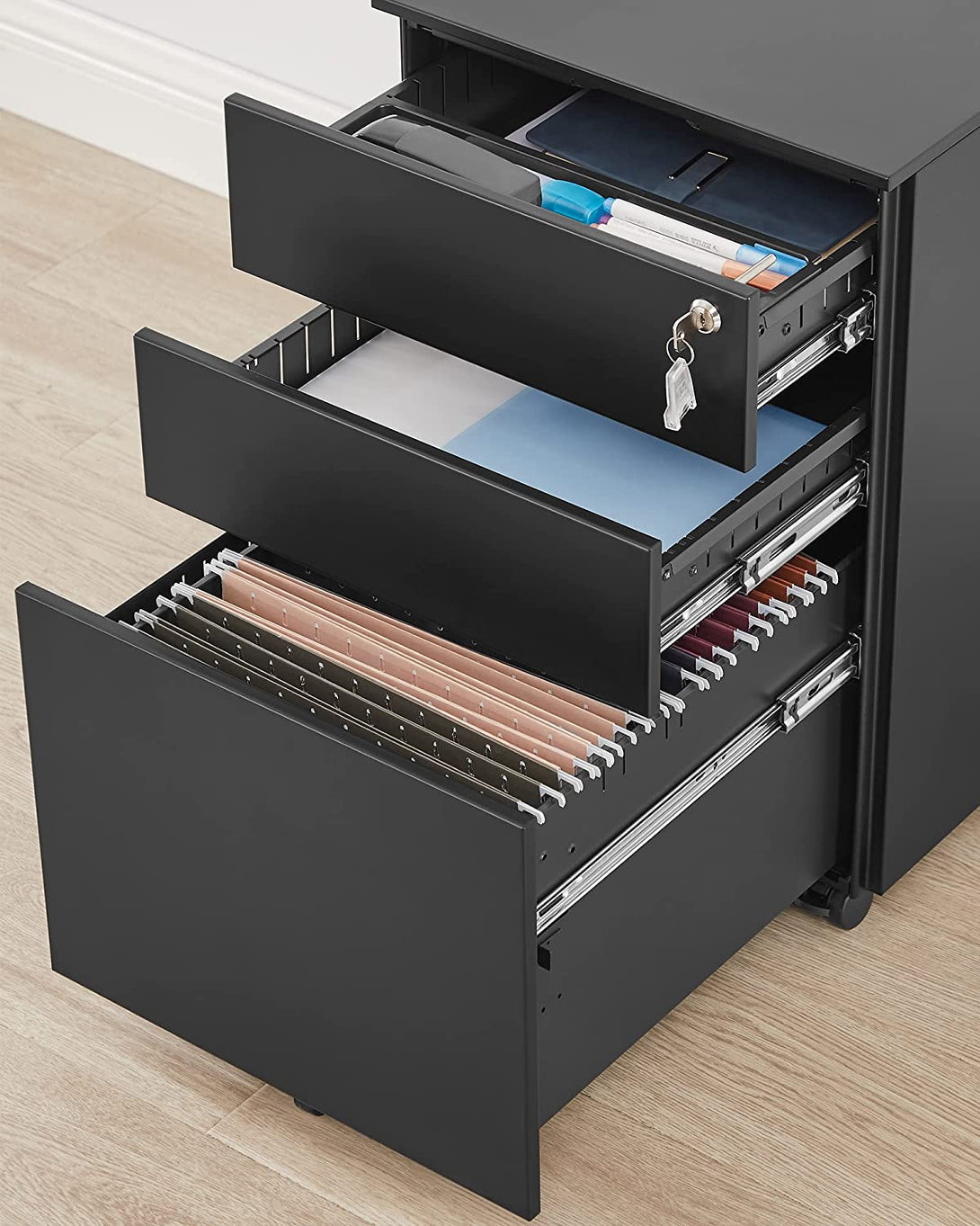Dulap mobil, dulap de dosar cu blocare, 39 x 60 x 52 cm, negru