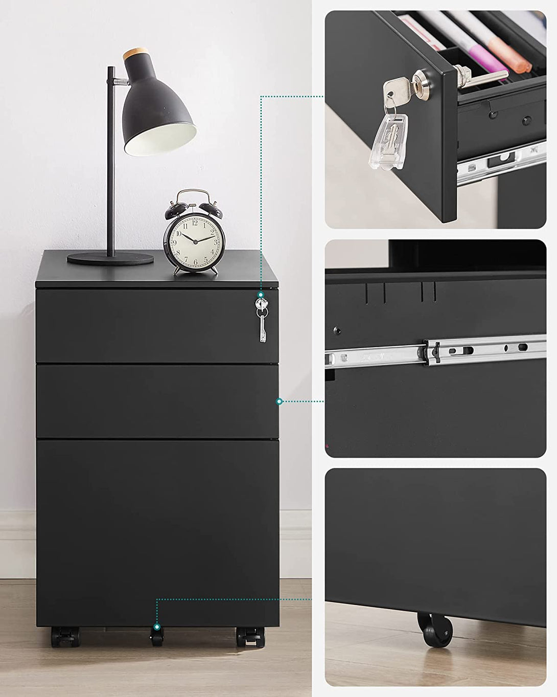 Dulap mobil, dulap de dosar cu blocare, 39 x 60 x 52 cm, negru