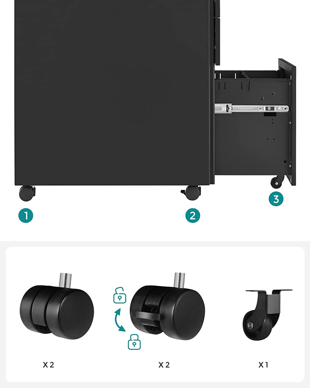 Dulap mobil, dulap de dosar cu blocare, 39 x 60 x 52 cm, negru