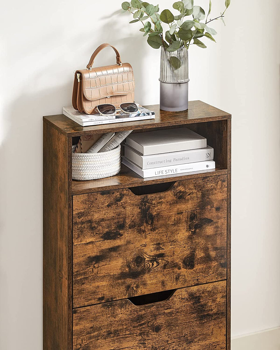 Dulap pantofi, suport pentru pantofi pe 3 niveluri, maro rustic