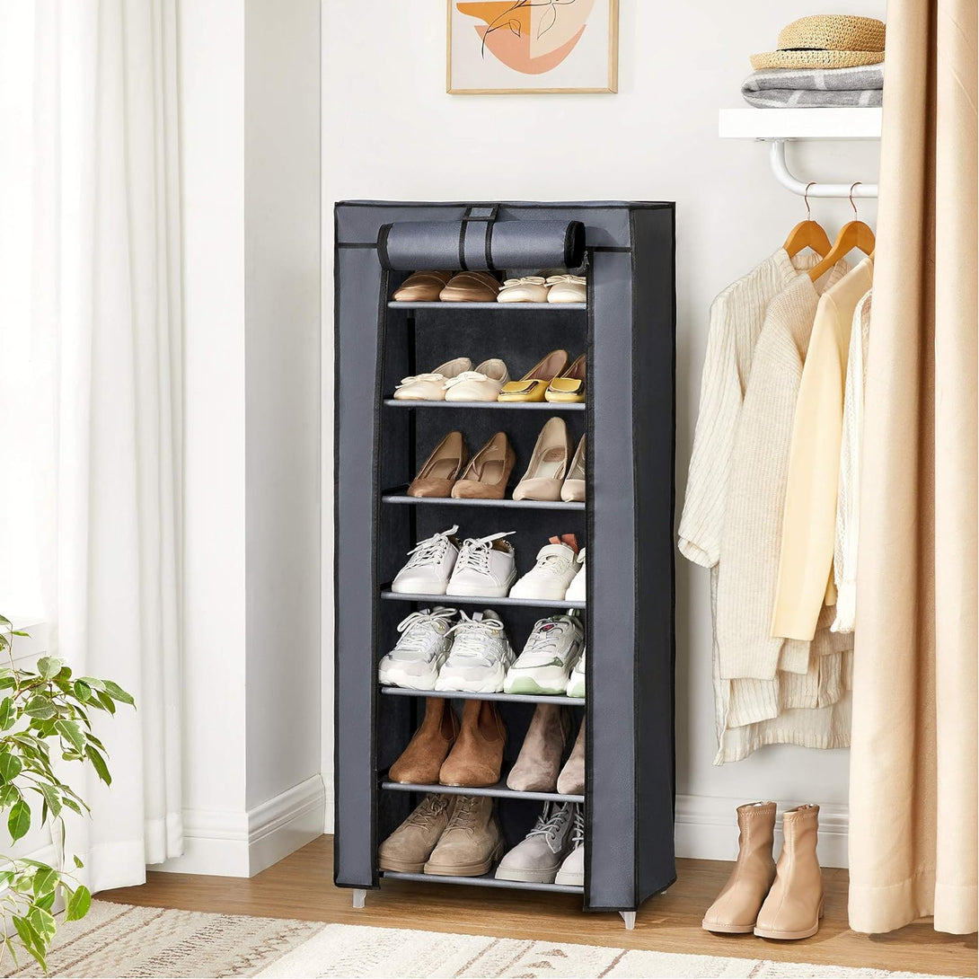 Dulap textil , suport pentru pantofi cu 7 niveluri , gri
