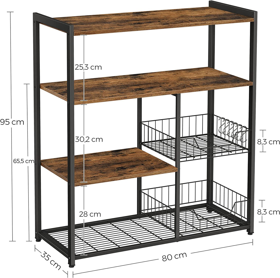 Grilaj pentru copt, Raft de bucatarie cu 2 cosuri plasa metalica 80 x 35 x 95 cm
