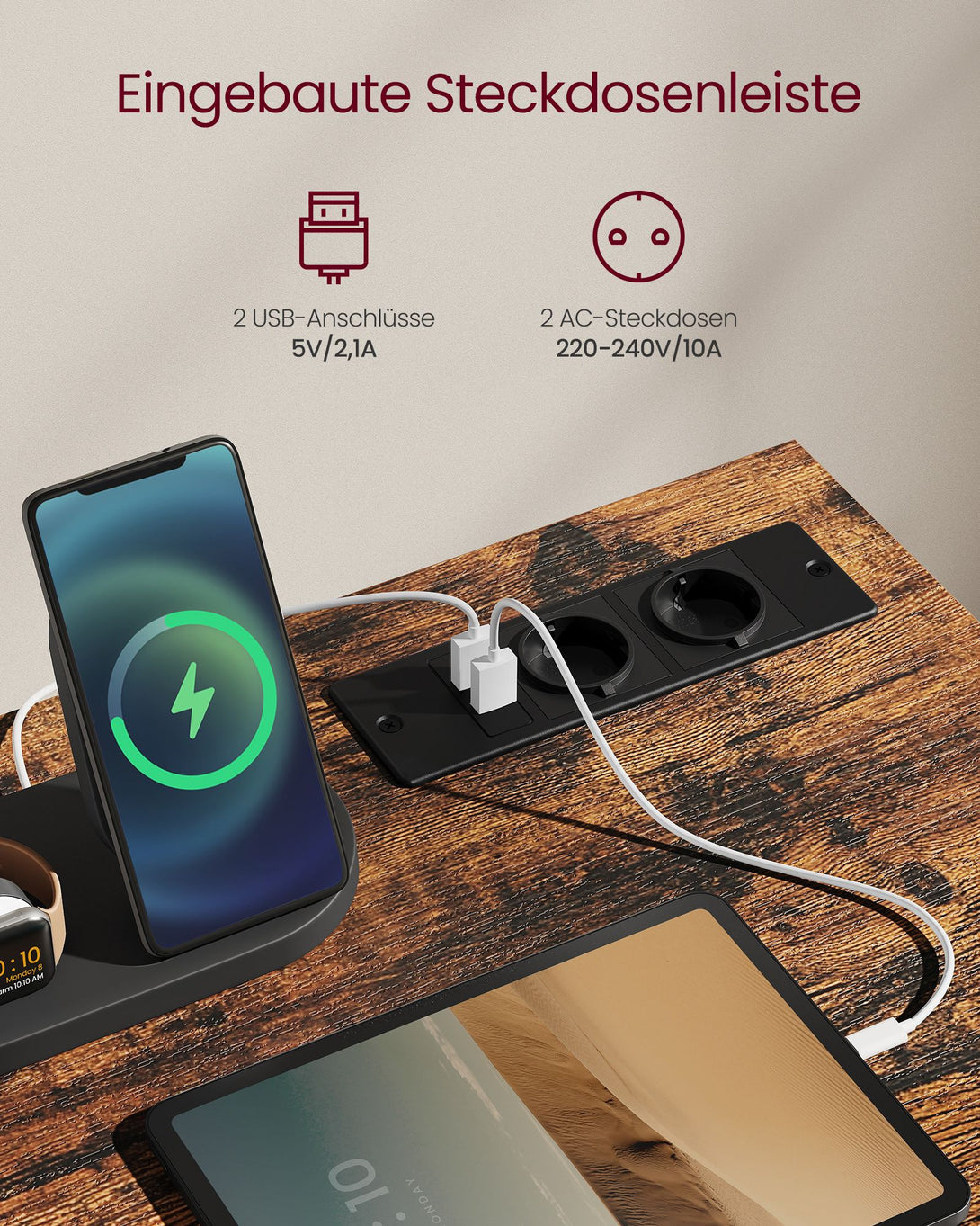 Masa birou, masa calculator cu lumini LED, 50x100 cm, rustic maro-negru