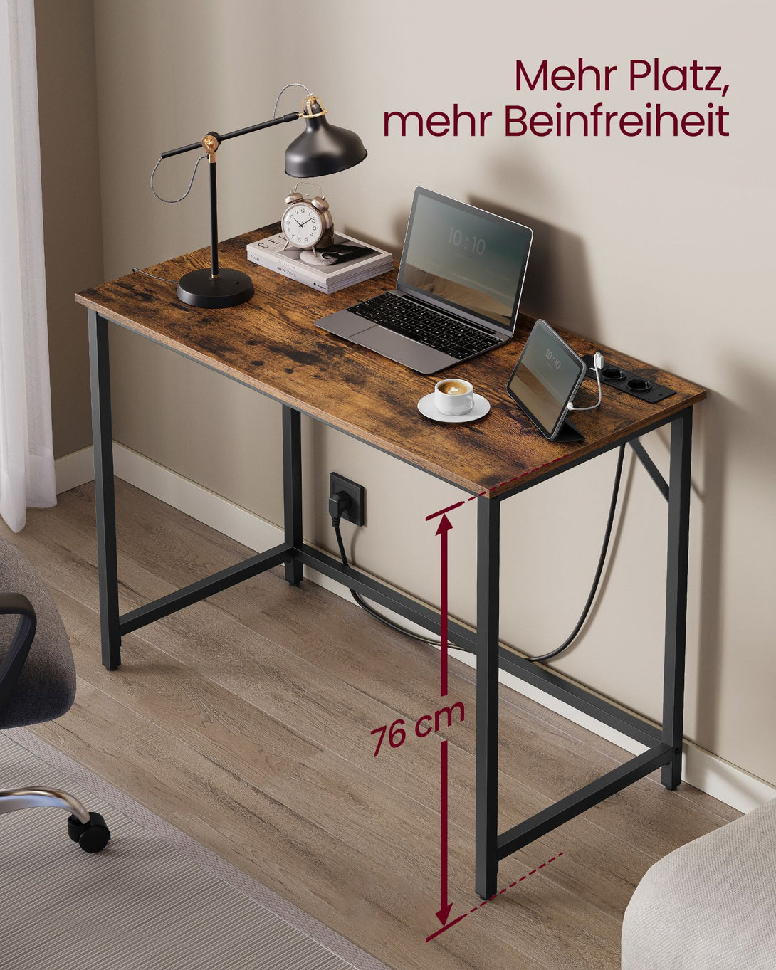 Masa birou, masa calculator cu lumini LED, 50x100 cm, rustic maro-negru